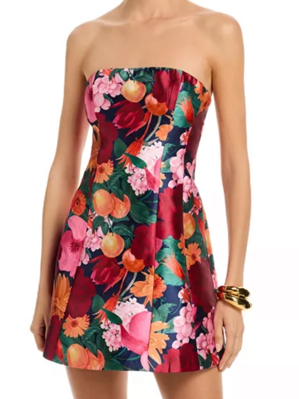 NWT Bloomingdales Aqua Strapless Floral A-Line Mini Dress - Burgundy Multi
